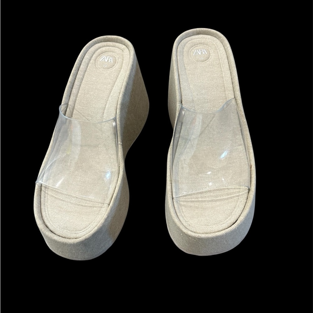 Zara Beige Platform Mules with Clear Strap.  Only worn once